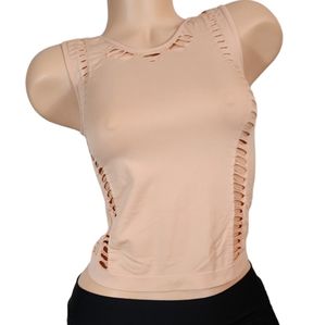 SELINA OS PEACH SLASHED HALTER CROP TOP